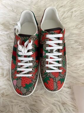 Gucci Strawberry Print Sneakers in Red, Green, White Size 39